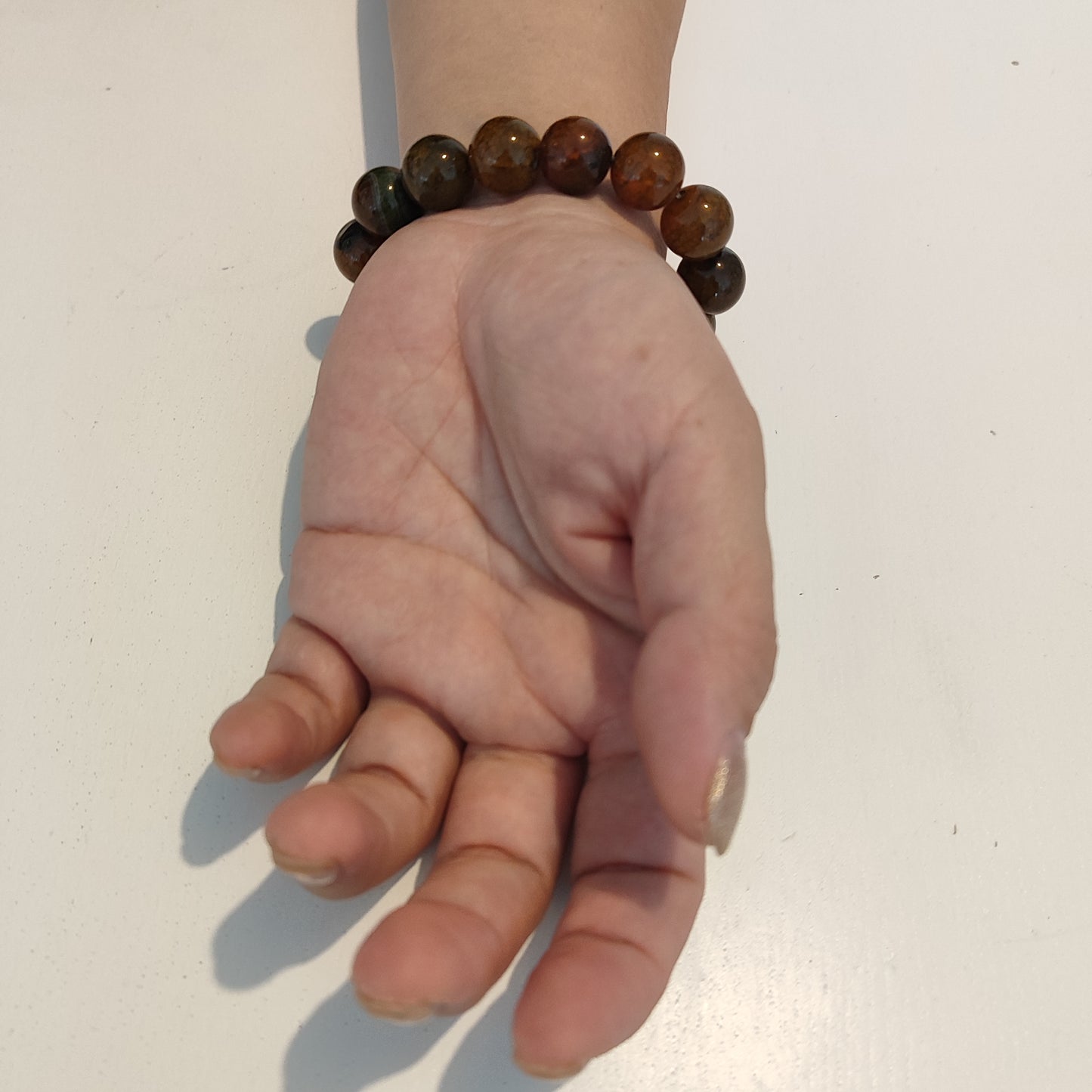 Bracelet Jade perle orange-vert marbré 10mm