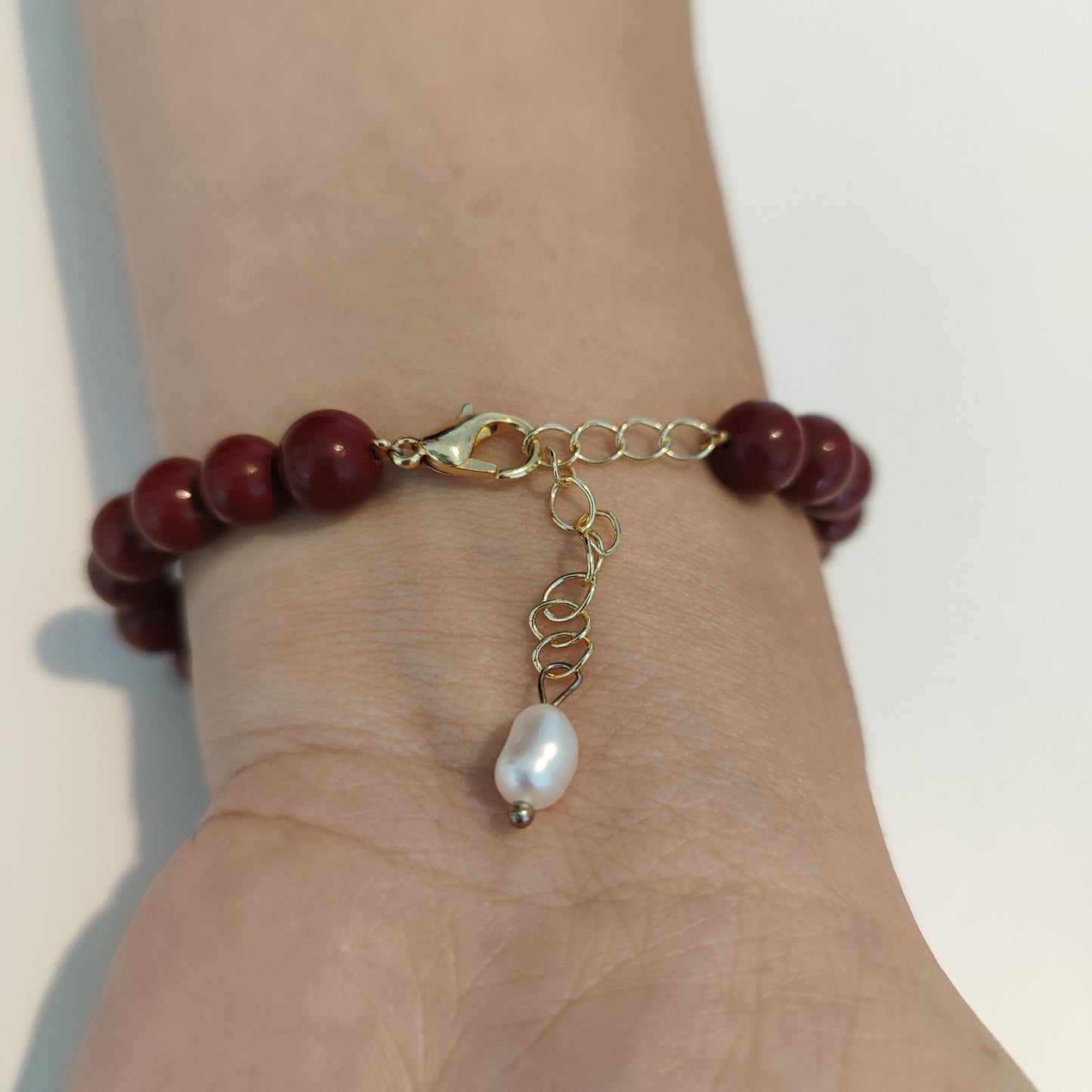 Bracelet en pierre rouge de Cinabre de Guizhou, perle de 8mm