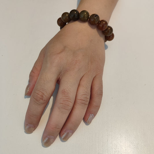 Bracelet Jade perle orange-vert marbré 10mm