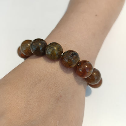 Bracelet Jade perle orange-vert marbré 10mm