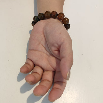 Bracelet Jade perle orange-vert marbré 10mm