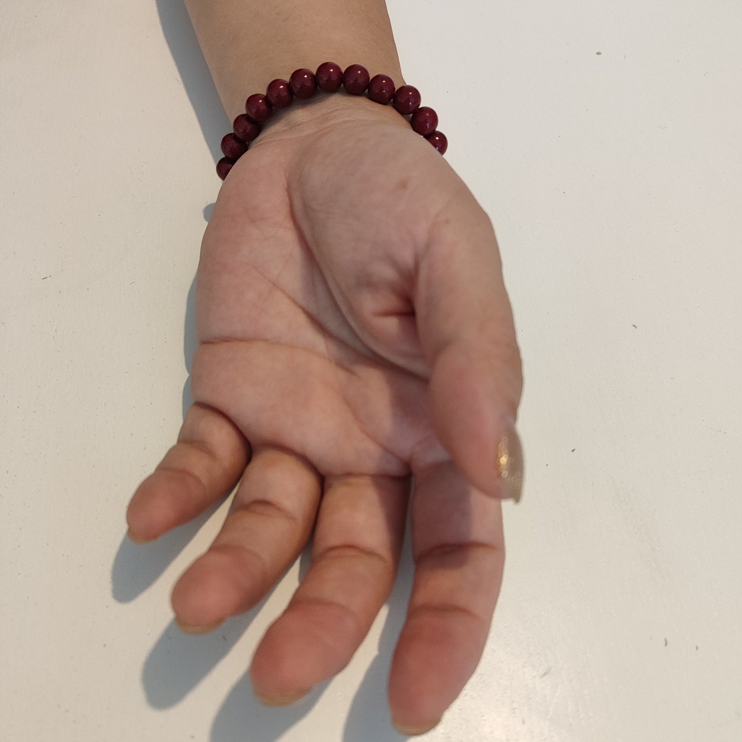 Bracelet en pierre rouge de Cinabre de Guizhou avec pendentif doré, perle de 8mm