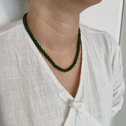 Collier en jade vert de catégorie Hetian du Xinjiang, perle de 6 à 10mm