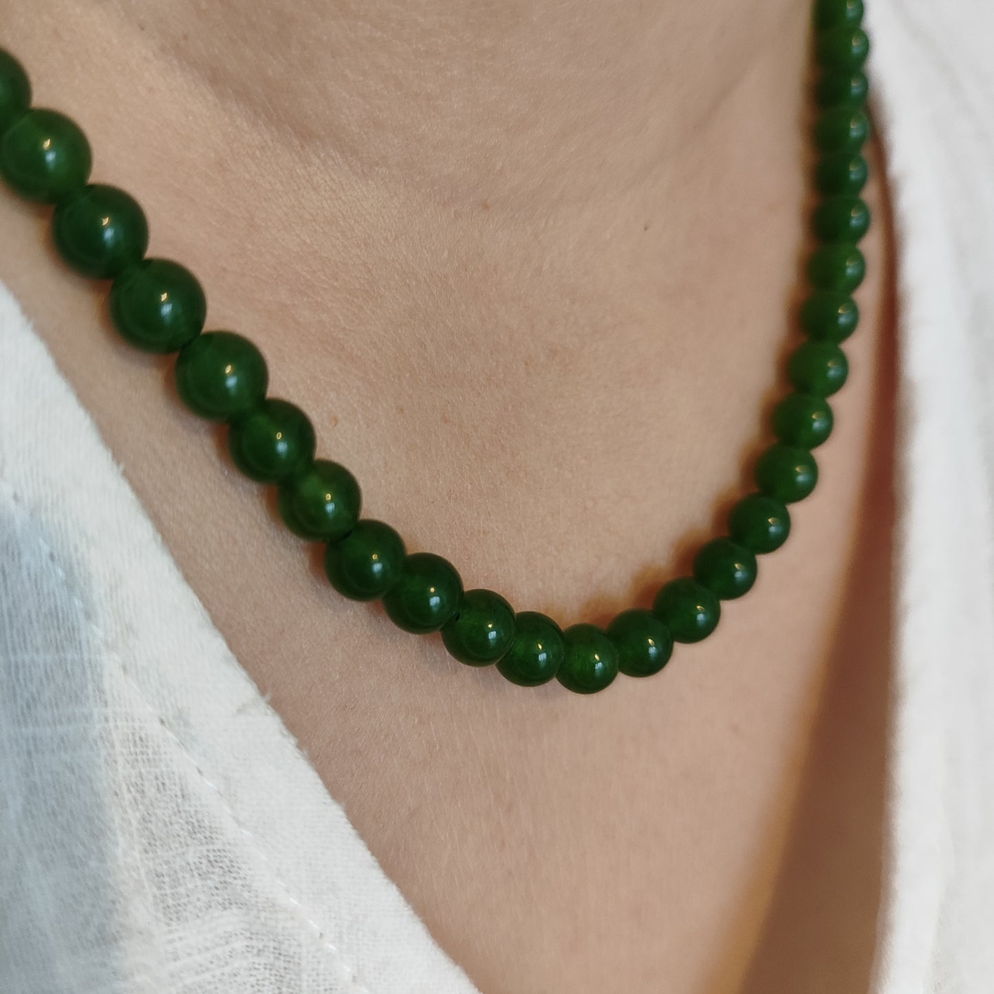 Collier en jade vert de catégorie Hetian du Xinjiang, perle de 6 à 10mm