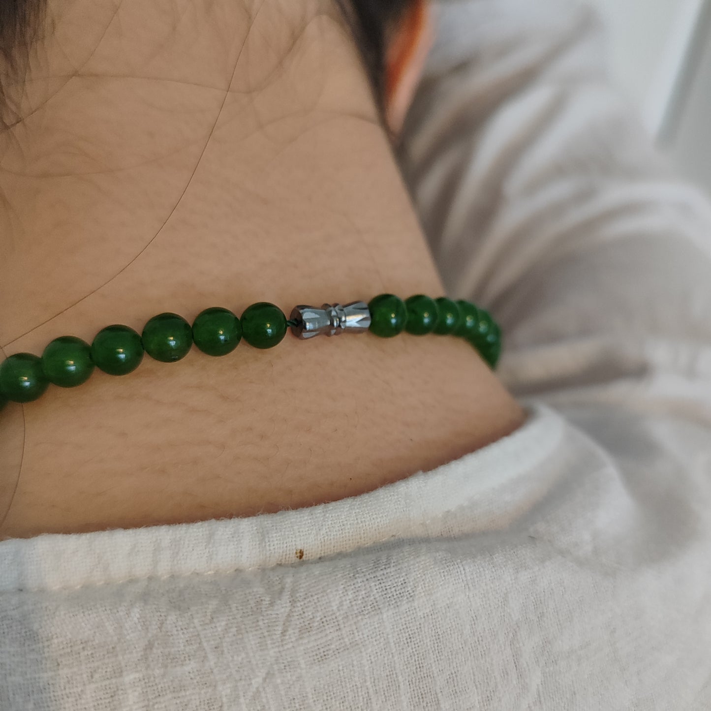 Collier en jade vert de catégorie Hetian du Xinjiang, perle de 6 à 10mm