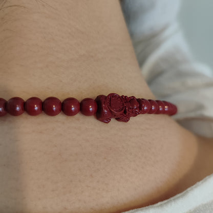 Collier en pierre rouge de Cinabre de Guizhou avec motif gravé, perle de 8mm