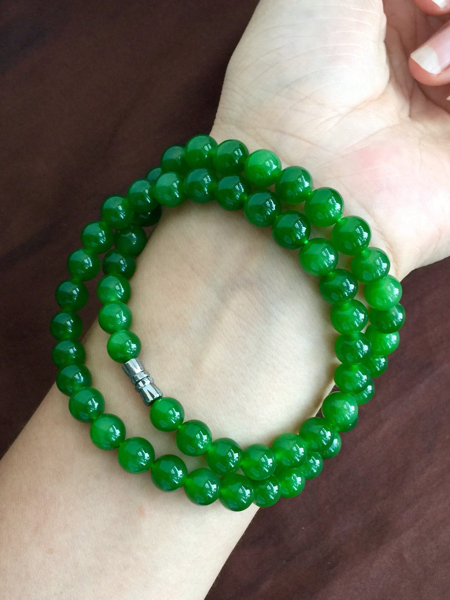 Collier en jade vert de catégorie Hetian du Xinjiang, perle de 6 à 10mm