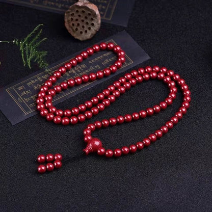 Collier en pierre rouge de Cinabre de Guizhou avec motif gravé, perle de 8mm