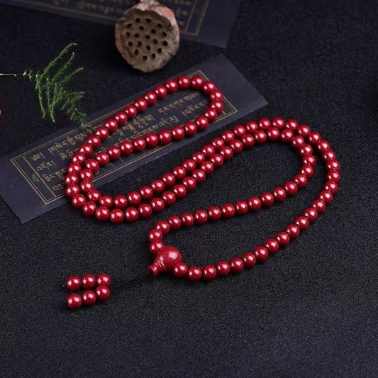 Collier en pierre rouge de Cinabre de Guizhou avec motif gravé, perle de 8mm
