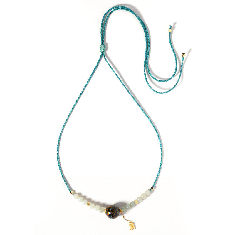 Collier en perle sculptée de forme ronde, disponible aux couleurs rouge / bleu / orange / noire laquée de Pékin