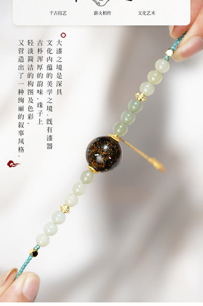 Collier en perle sculptée de forme ronde, disponible aux couleurs rouge / bleu / orange / noire laquée de Pékin