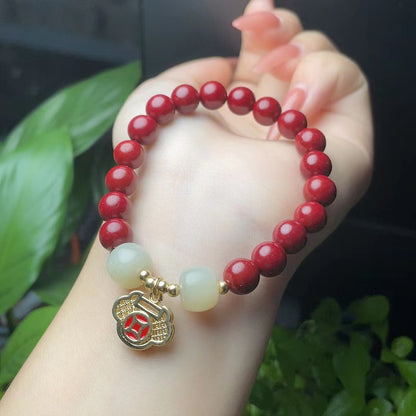 Bracelet en pierre rouge de Cinabre de Guizhou avec pendentif doré, perle de 8mm