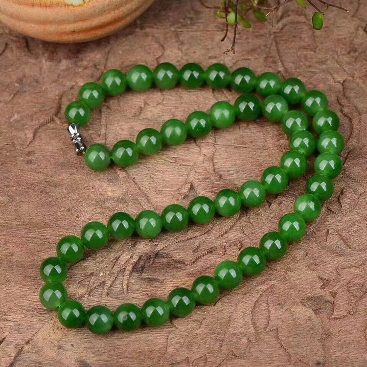 Collier en jade vert de catégorie Hetian du Xinjiang, perle de 6 à 10mm