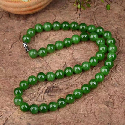Collier en jade vert de catégorie Hetian du Xinjiang, perle de 6 à 10mm