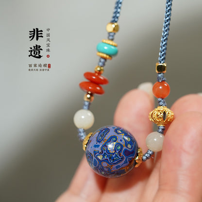 Collier en perle sculptée de forme ronde, disponible aux couleurs rouge / bleu / orange / noire laquée de Pékin