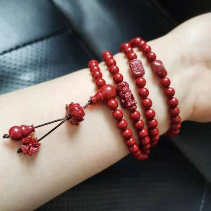 Collier en pierre rouge de Cinabre de Guizhou avec motif gravé, perle de 8mm