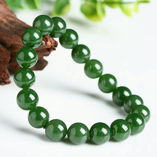 Bracelet en jade vert de catégorie Hetian du Xinjiang, perle de 8mm à 10mm